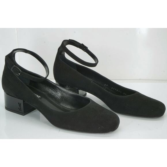 Saint Laurent Suede Babies Ankle Strap Block Heel Pump SZ 36 NIB YSL Logo $795 - Picture 3 of 11